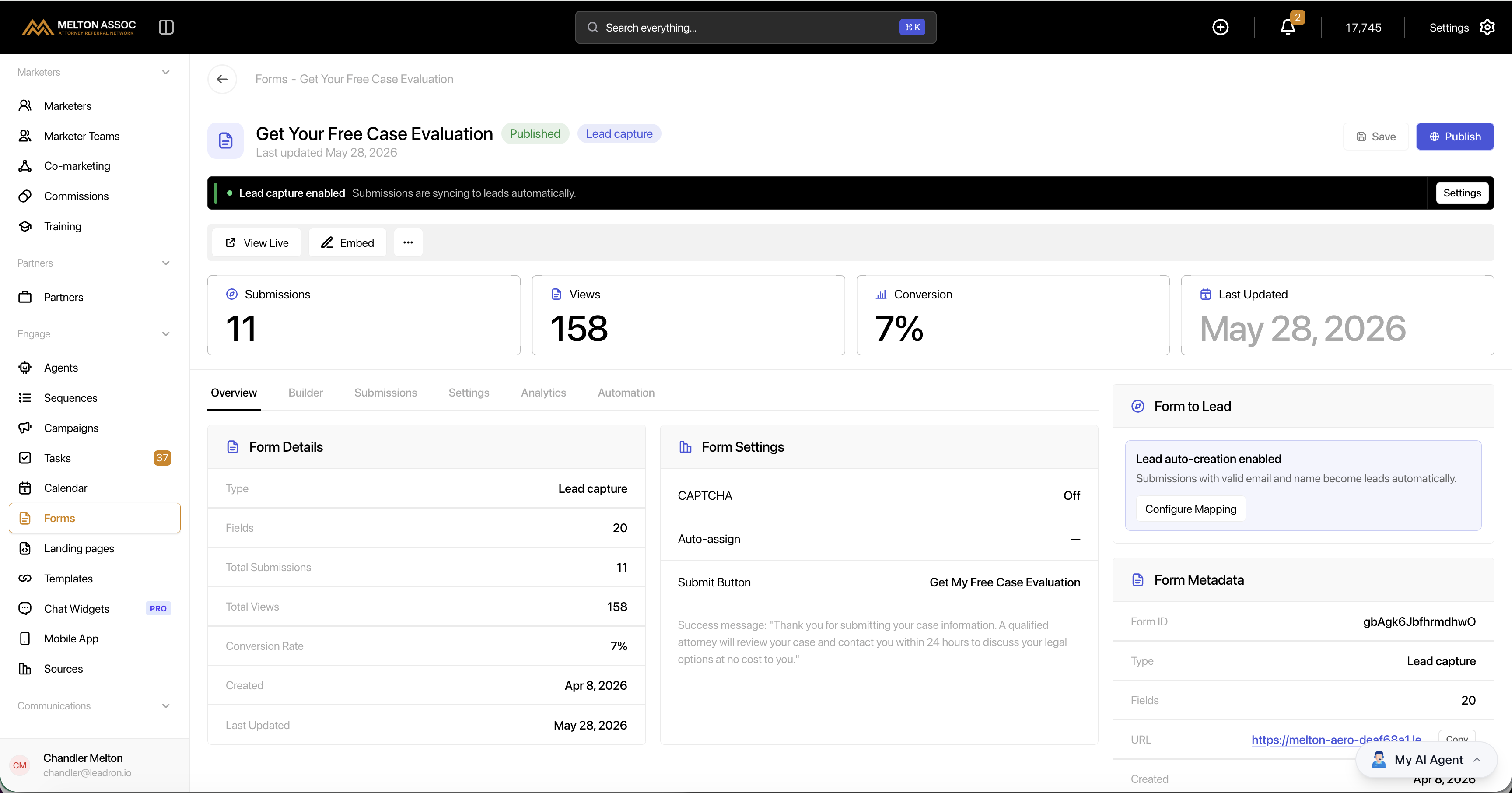 Leadron form builder for capture and campaign landing pages