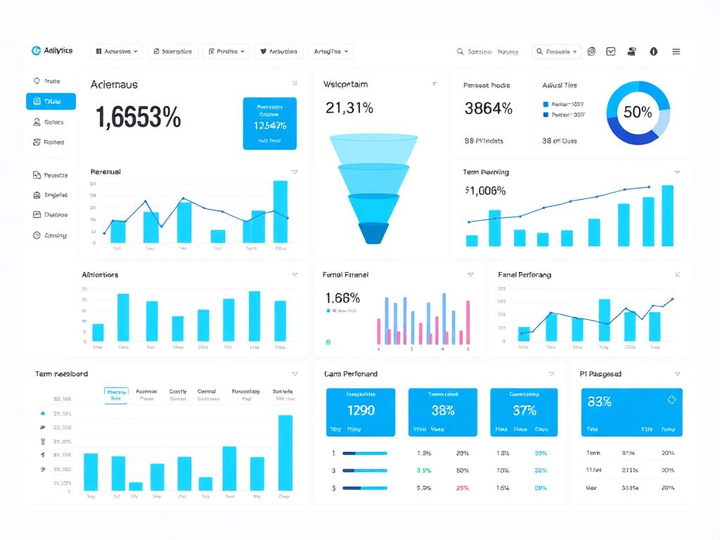 Analytics dashboard with funnel visualization and KPIs